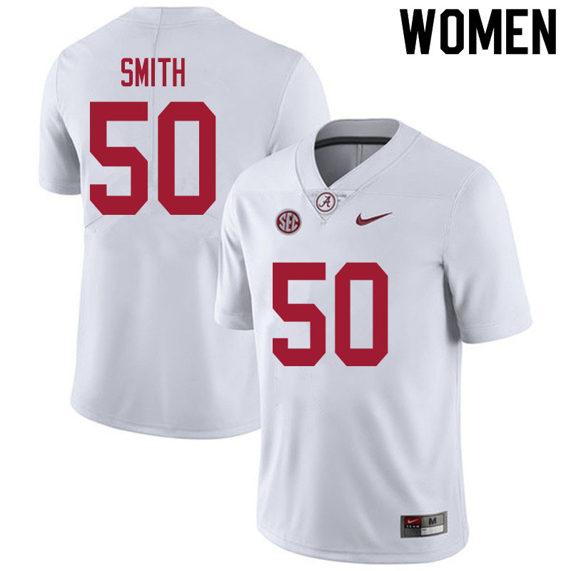 Women #50 Tim Smith Alabama White Tide College Football Jerseys Sale-White
